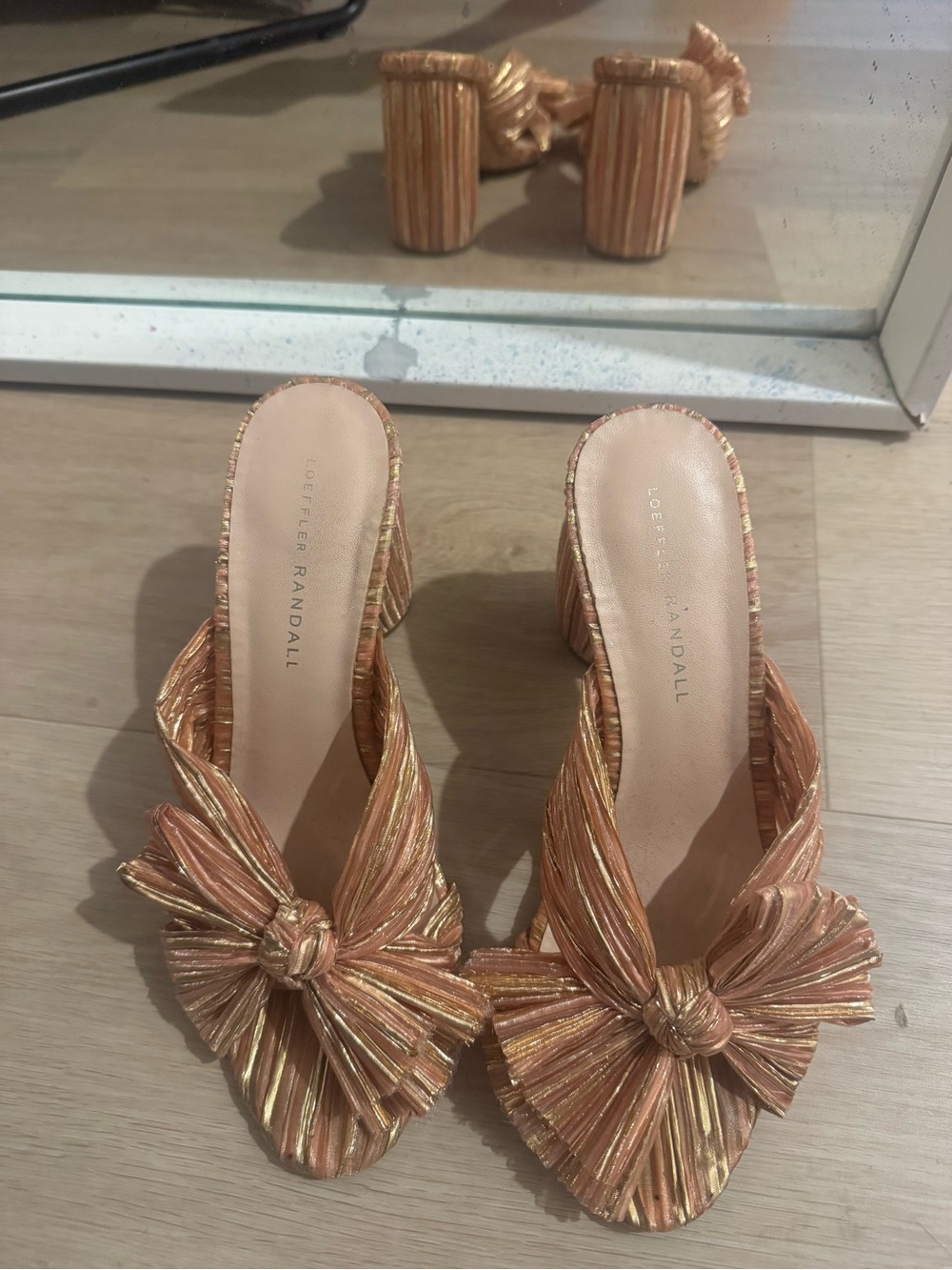 Loeffler Randall Metallic Rose Gold Knotted Mule Sandals